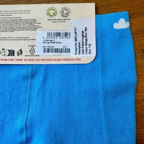 FRUGI Bee Little Knitted Leggings Girls 1-2Y NEW Blue Organic Cotton Tights NWT - Picture 6 of 7